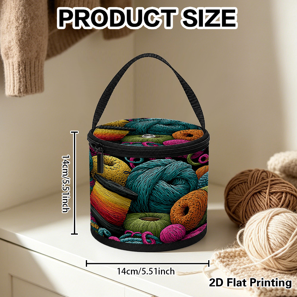 TEMU 1pc Ridesay Yarn Storage Bag Suitable For Crochet & Knitting - Lightweight Yarn Organizer With Yarn Collection Print, Colorful Crochet Basket
