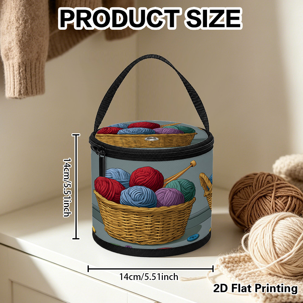 TEMU 2d Flat, 1pc Colorful Yarn Basket Print Yarn Storage Organizer, Foldable Zipper Box With Yarn Feeding Hole, Sturdy Handle. Stores Threads,