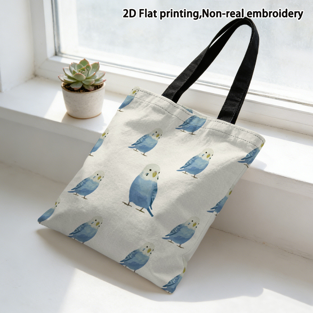 1pc 2d flat printing blue budgies pattern 764402 pattern shopping bag   office shopping tote bag family   and holiday events