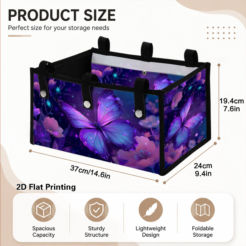 TEMU 2d Flat,1pc Purple Pattern Walker Storage Basket Bag, Multi-pocket Organizer For Wheelchair & Mobility Scooter, Daily Outing,2d Flat, 2d Flat