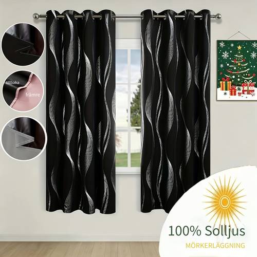 objektbild 2-pack 100% mörkläggande böjda silveryfärgade gardiner, prickad hängande stil, solskydd insynsskydd, lämplig för nyår, , sovrum, vardagsrum, matsal och diverse dekorationer