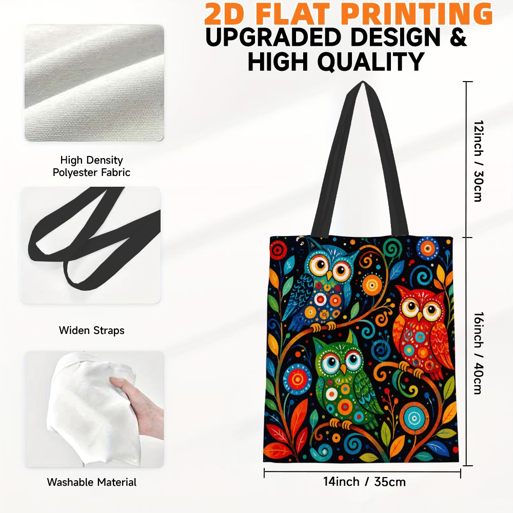 TEMU 1pc Colorful Owl Print Shoulder Bag Suitable For Travel, Gym, - Large Capacity Lightweight Tote With Owl, Durable Bag For &, Mothers Day Gift,
