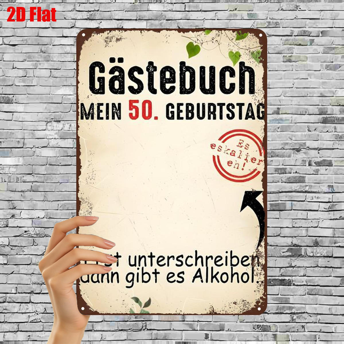 TEMU 2D Flach ., "Gästebuch für meine 50. Geburtstagsfeier - Unterschreiben , dann Alkohol bekommen! Rustikale Metallkunst Deko" 8X12 Zoll