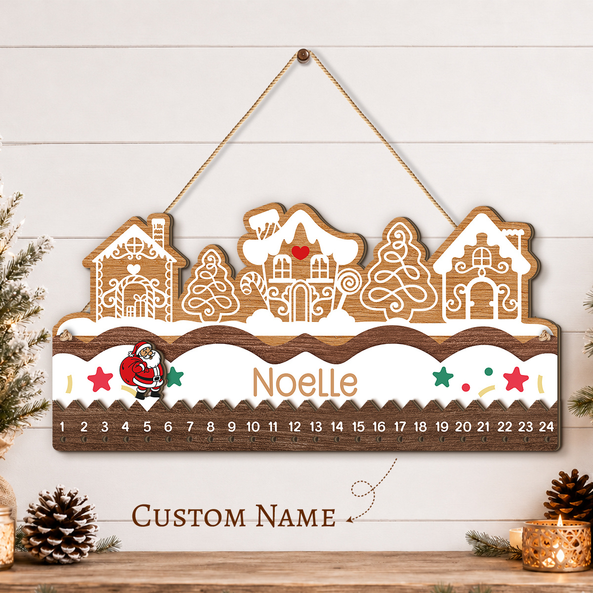 TEMU Calendrier de l'Avent Personnalisable avec Nom, à Double Planche en Bois, Calendrier de l'Avent en Bois Personnalisé, Calendrier de Noël,