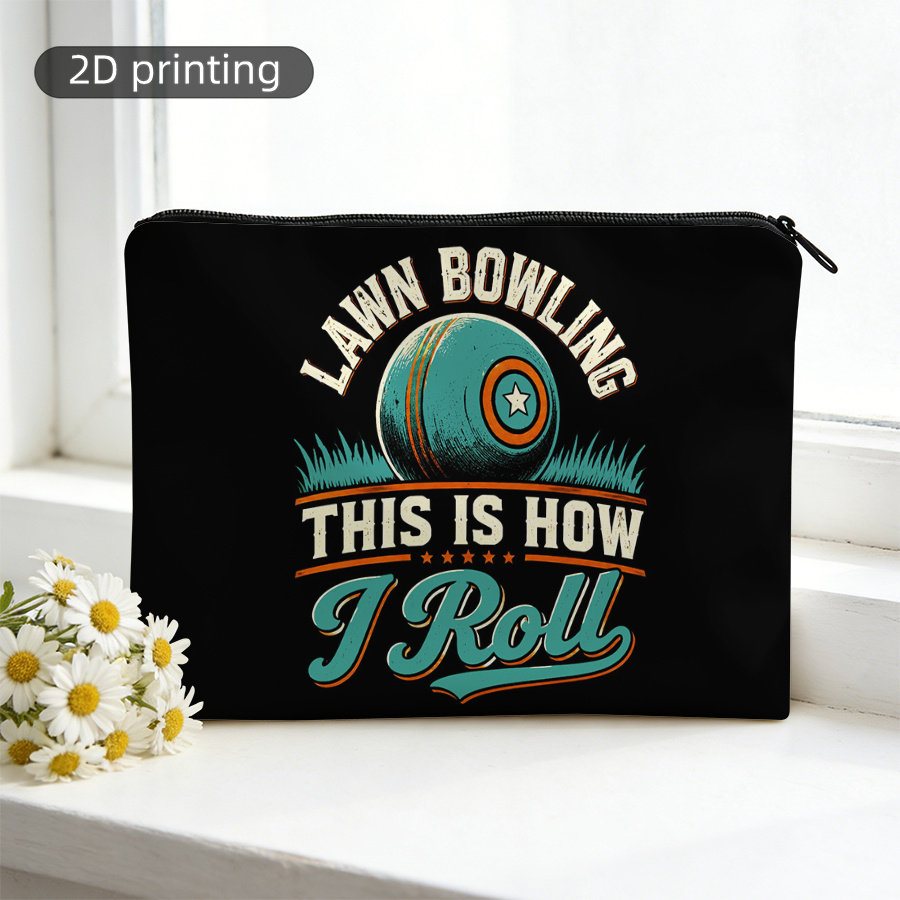 TEMU [ 2d Printing] 1pc Makeup Bag With Lawn Bowling Theme Print Portable Cosmetic Organizer Sports Lovers To Carry And Organize Makeup On The Go