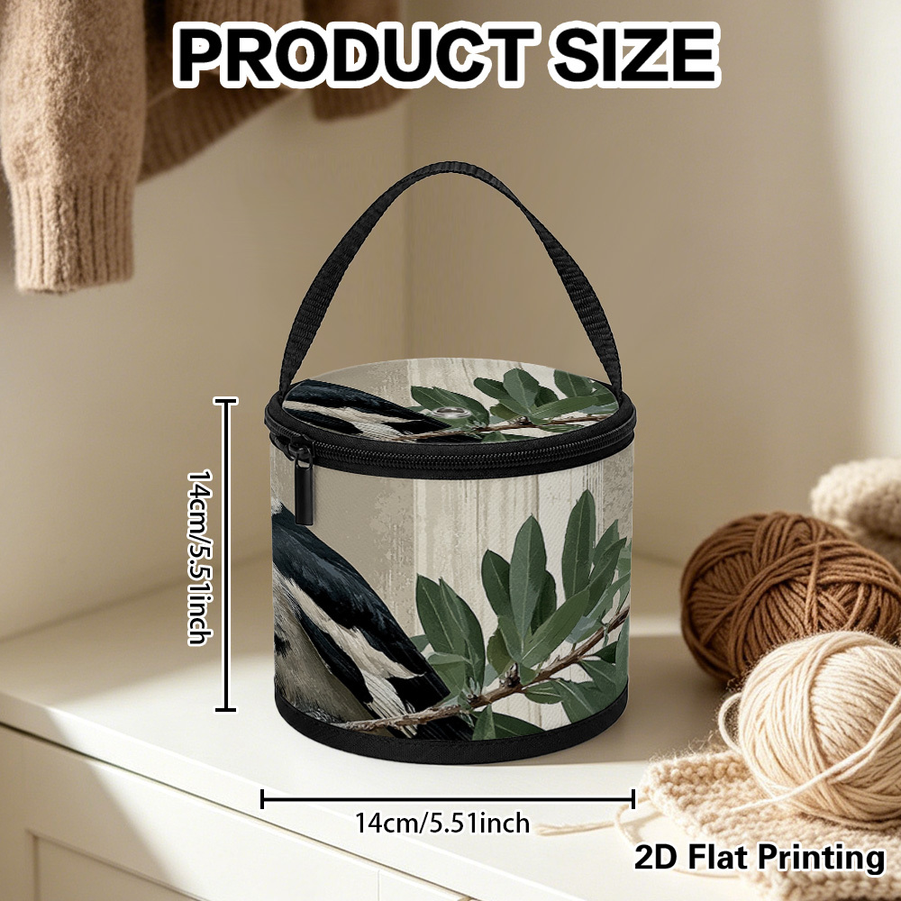TEMU 1pc Ridesay 1pc Bird & Print Yarn Organizer Bucket - Portable Craft Tote Suitable For Knitting Supplies, Crochet Hooks, Needles Holder, Spool