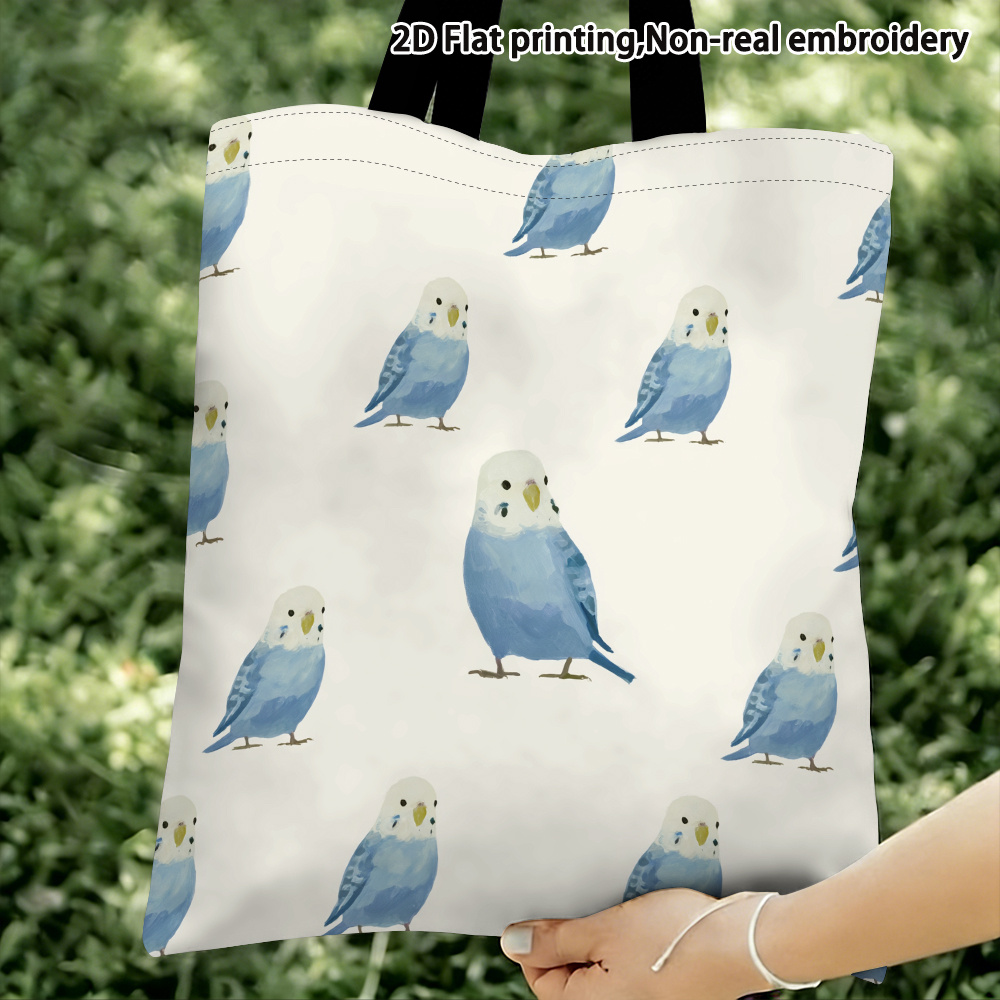 item picture 1pc 2d flat printing blue budgies pattern 764402 pattern shopping bag   office shopping tote bag family   and holiday events