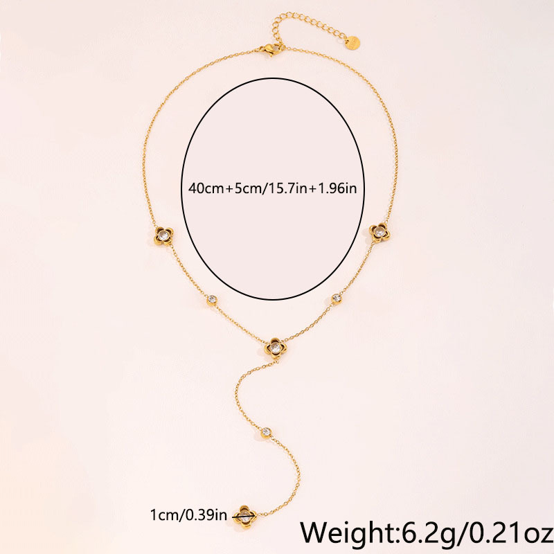 Women's High-End Stainless Steel Sparkling Flower Y-Shaped Necklace