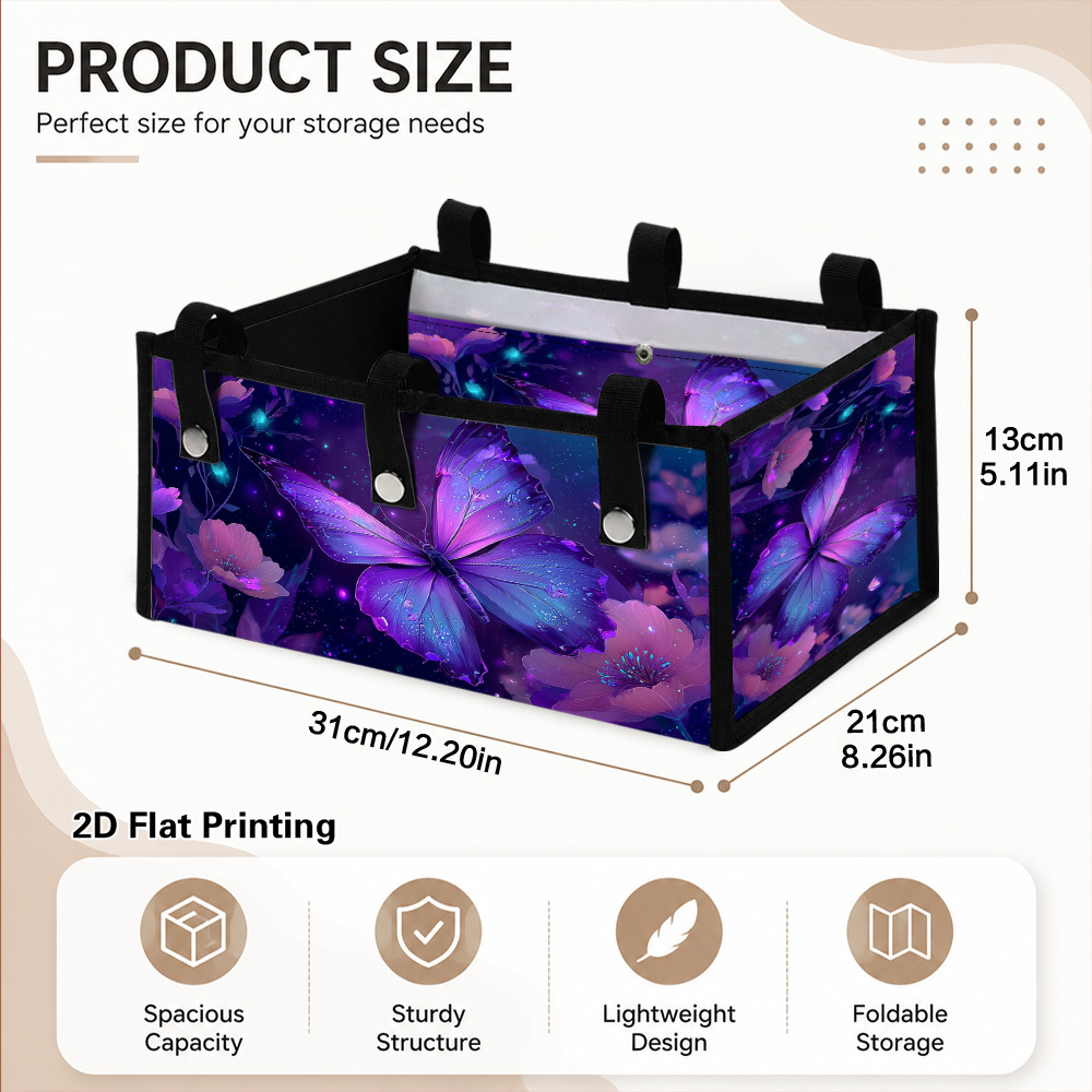 TEMU 2d Flat,1pc Purple Pattern Walker Storage Basket Bag, Multi-pocket Organizer For Wheelchair & Mobility Scooter, Daily Outing,2d Flat, 2d Flat