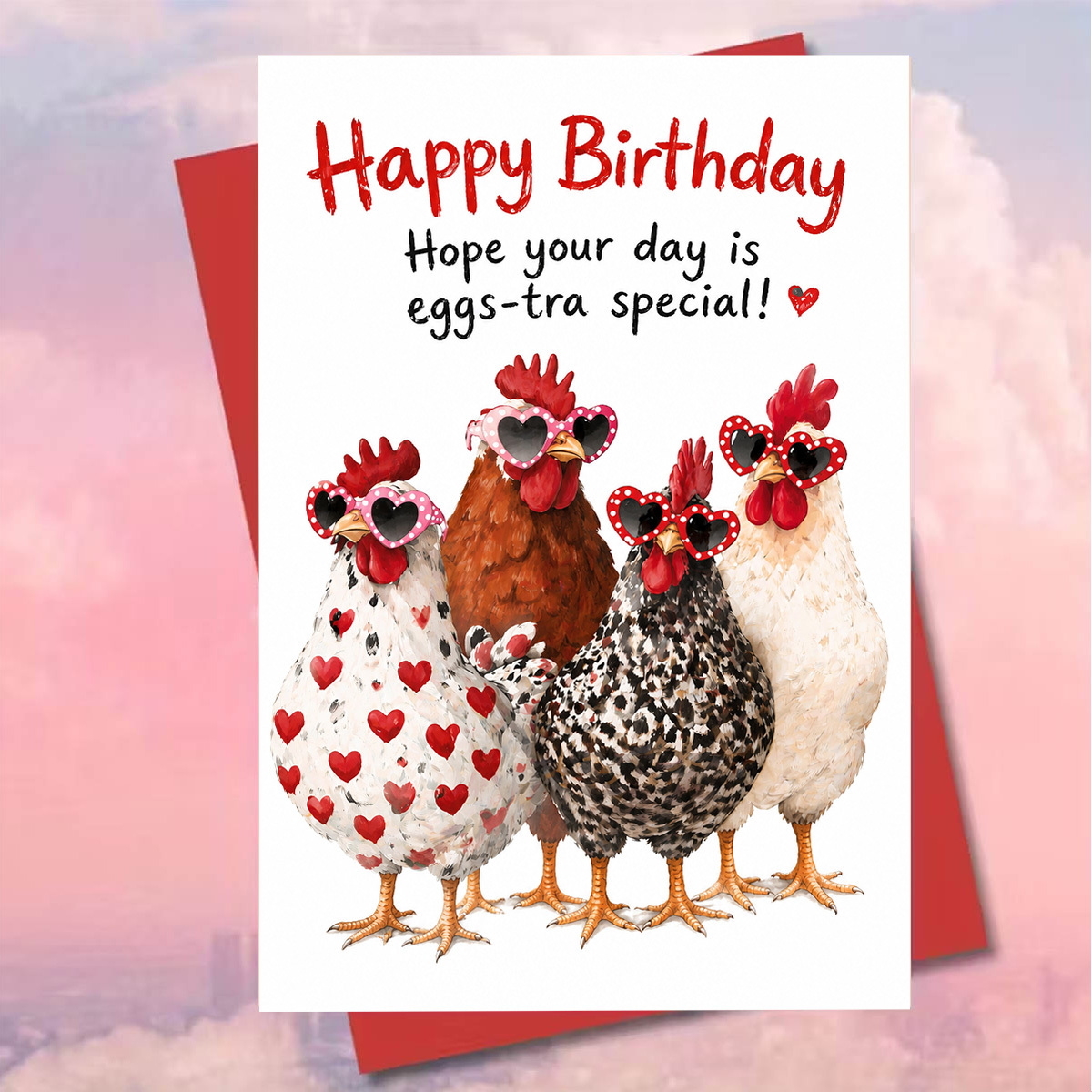 TEMU 1pc Rooster Year Birthday Family Greeting Card, Perfect Love . Features "happy Birthday Is Eggs-tra Special!" And A Design Of 4 Adorable Chicks