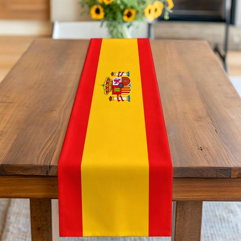 TEMU 1pc 2d Table Flag, Spanish Pattern Table Runner For National Day Patriotic Celebration, Suitable For Dining Table Kitchen Island Home Gathering