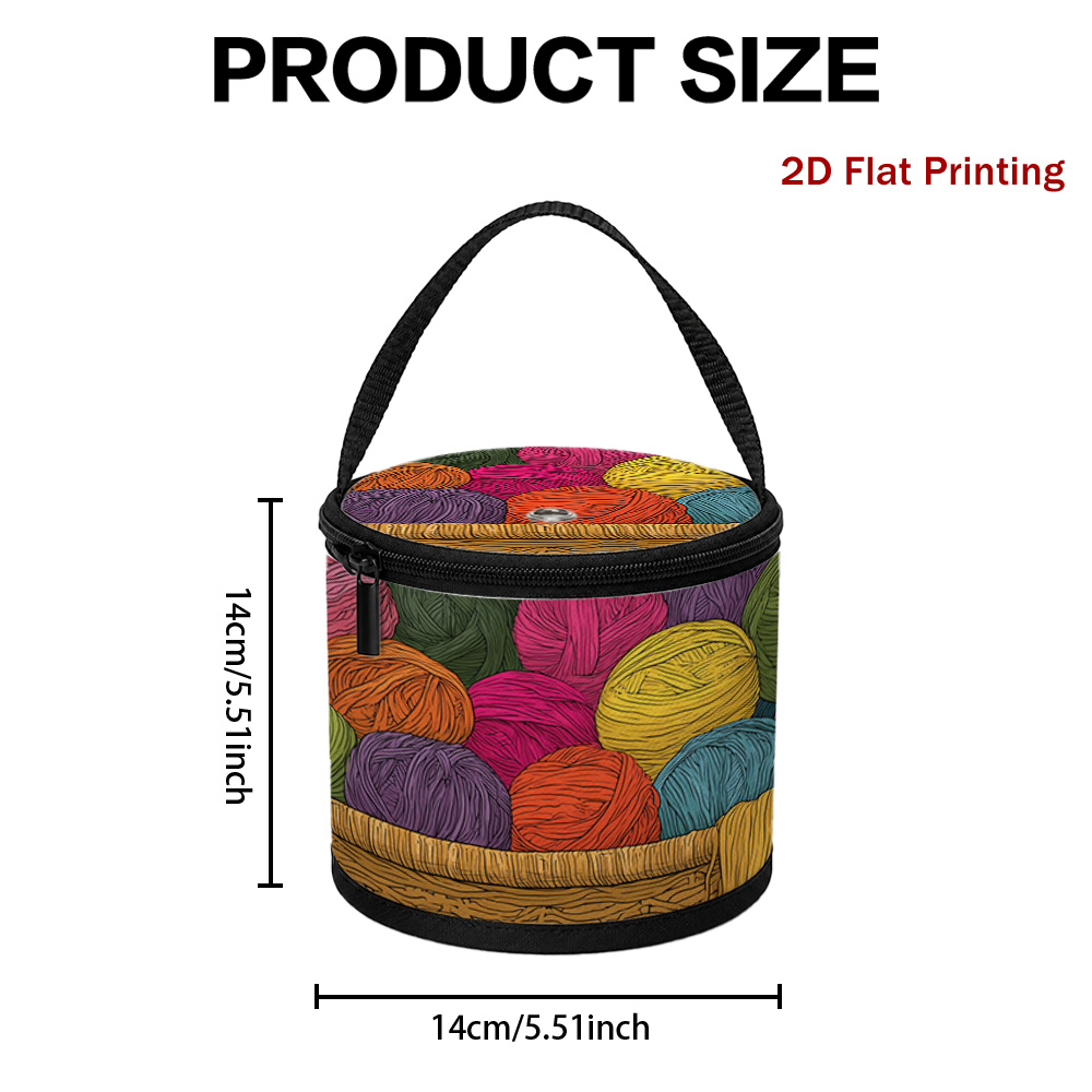 TEMU 1pc Portable Yarn Holder Bag With Colorful Yarn Balls Basket Print, Crochet Knitting Organizer Case For Wool Storage, Sewing Supplies, Crochet