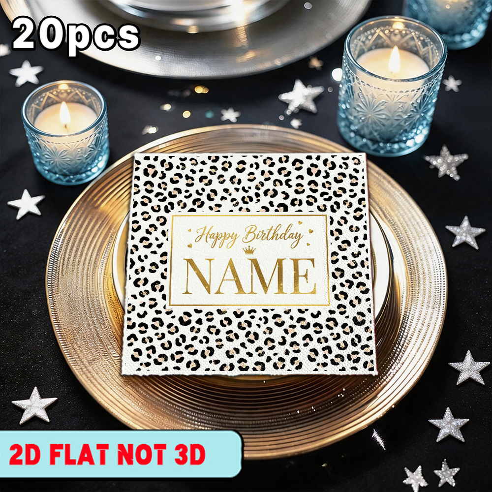 TEMU [Plat 2D] 20 Serviettes Personnalisées, avec Motif Léopard Anniversaire et Nom, Convient pour Papier de Fête, Papier de Fête Air, Papier de