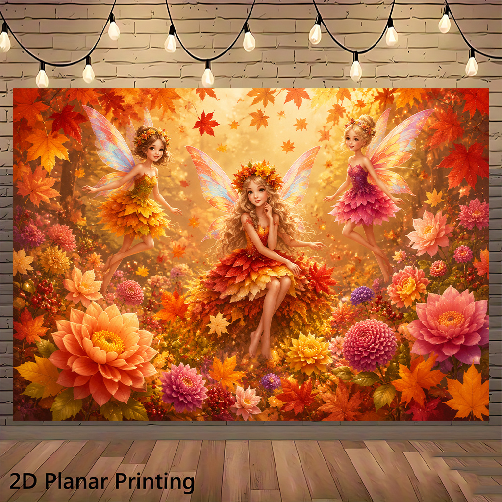 TEMU 2d Flat, 2d Flat Banner 1pc, Fall Fairy Forest Flowers, Rectangular Backdrop Banners In Multiple Sizes Perfect For Store Grand , Birthdays,