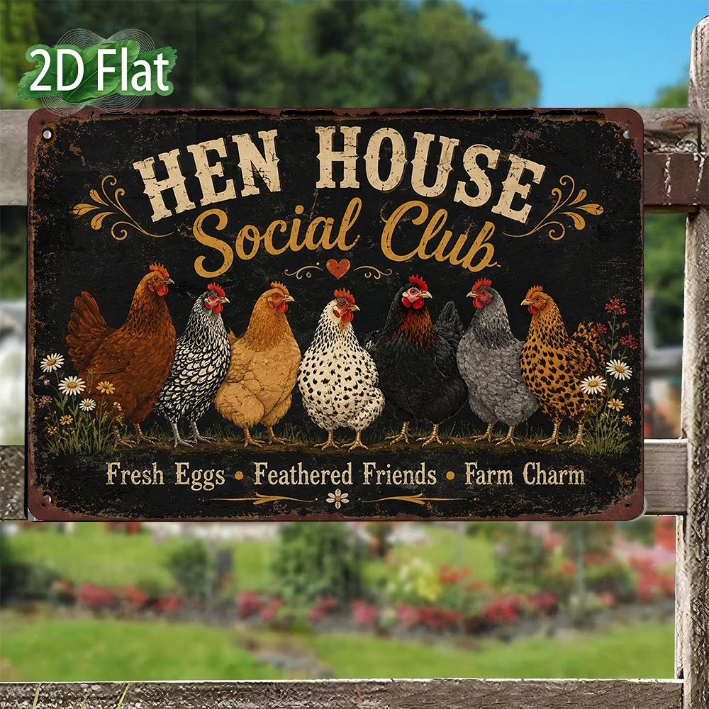 TEMU 2d Flat 1pc Metal Sign 30x20cm, Hens Wall Plaque, 2d Flat Farm Chicken Coop Patio Wall Decor