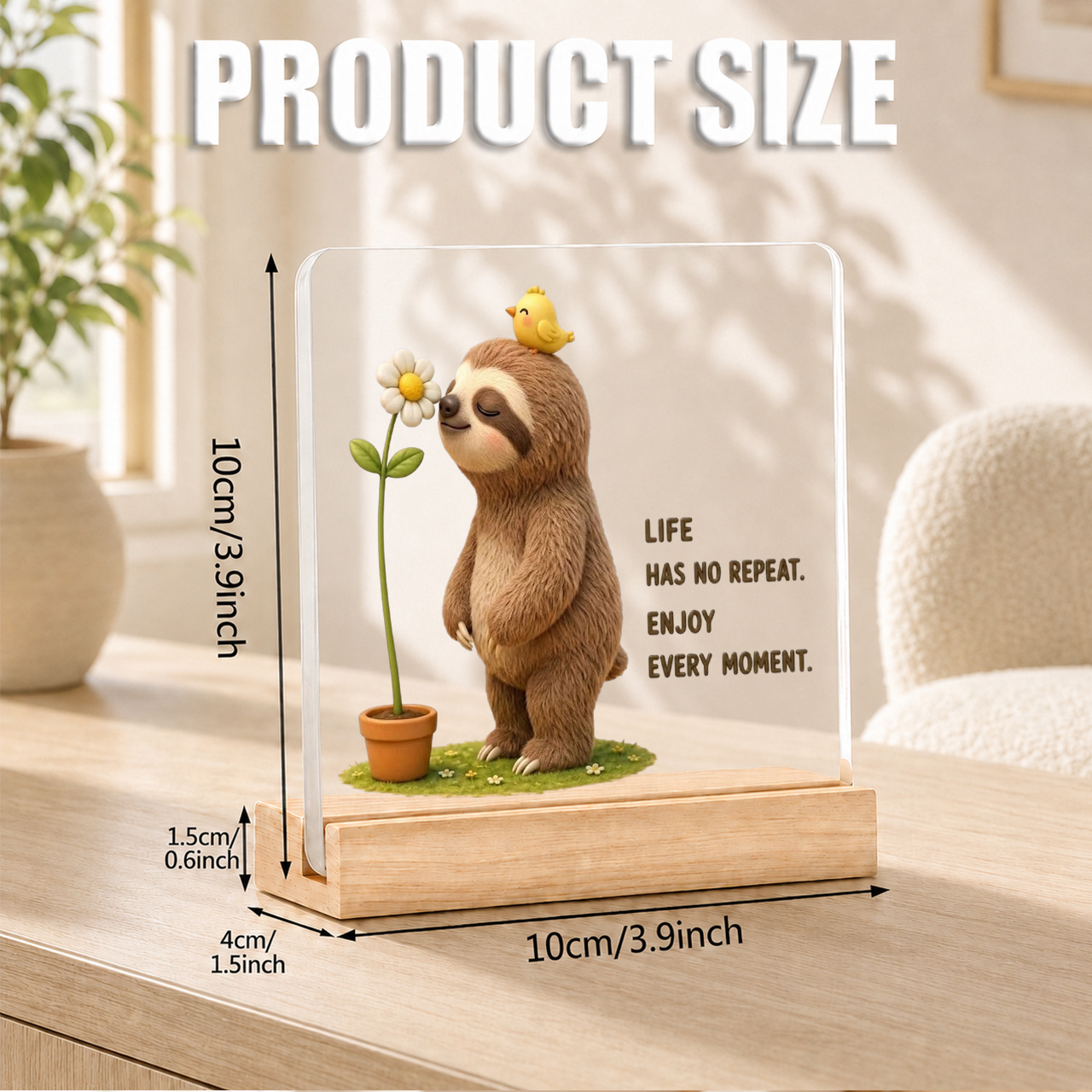 TEMU 1pc Acrylic Desktop Decoration Stand Sloth Ornament "" Holiday Decor Piece Desktop Decoration Suitable For Work, Study, Bar Top Placement