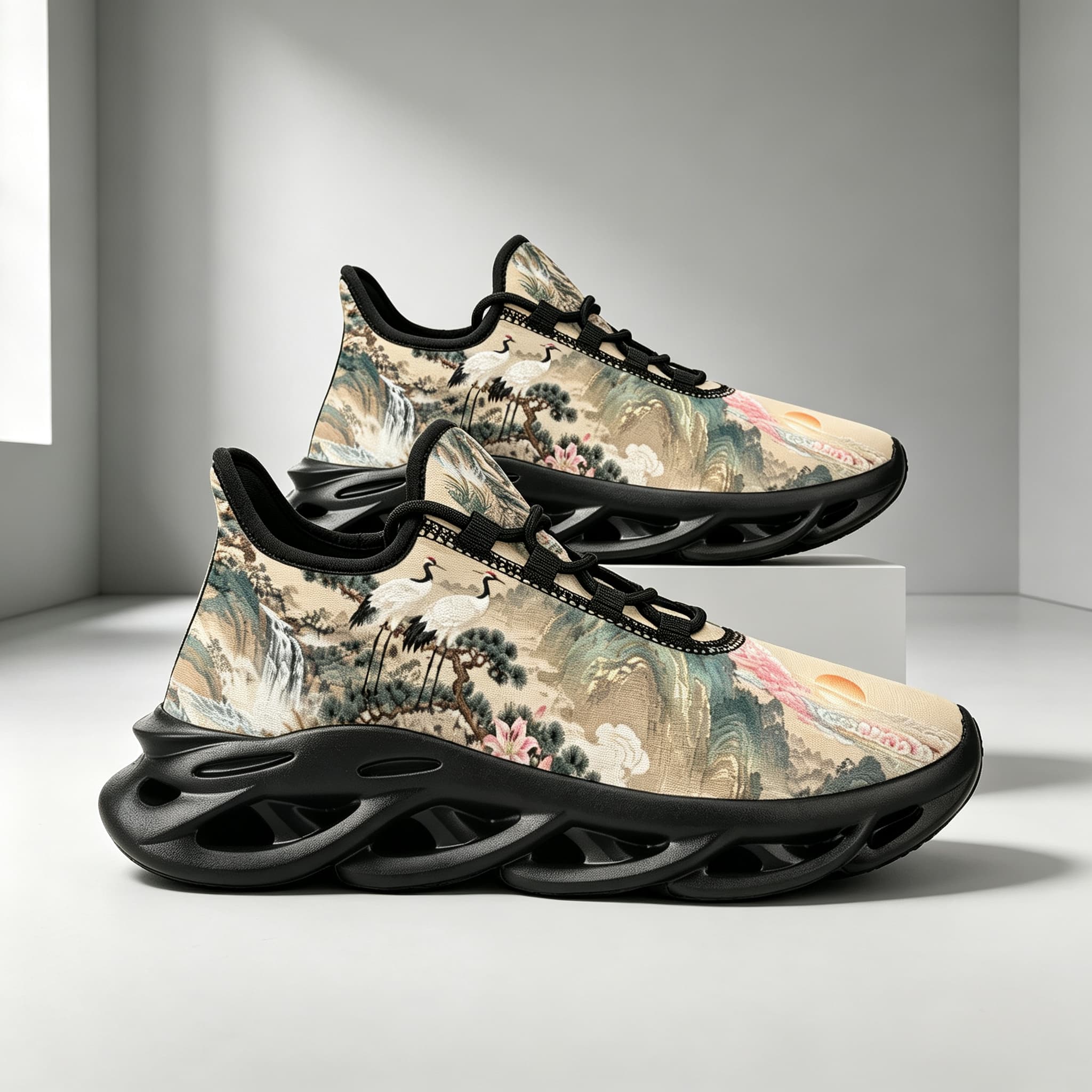 item picture 2d flat printed   landscape running shoes with lightweight   featuring cushioned shock absorbing soles eastern inspired casual shoes training shoes non 3  effect suitable for walking running parties daily wear