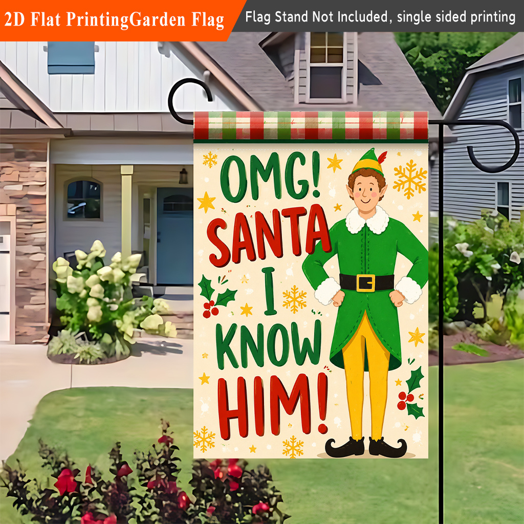 TEMU 2d Flat, 2d Flat 1pc, Elf Santa, Garden Flag Outdoor Hanging Decorative Flag For Yard; Suitable For Halloween, Christmas, Farmhouse, And Holiday