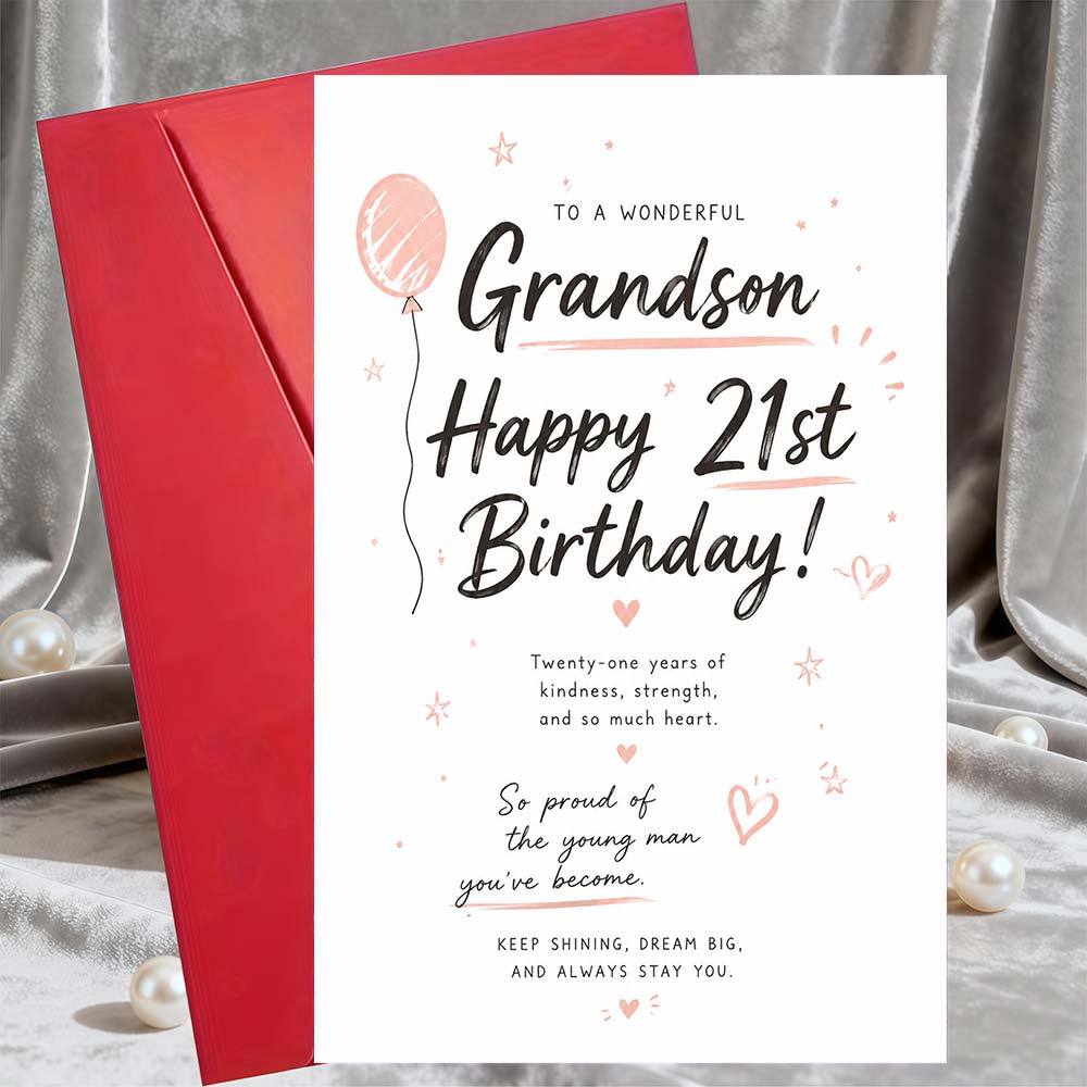 TEMU 1 Greeting Card And 1 Envelope Happy 21st Birthday Greeting Card For Grandson Elegant Flat Paper Card For Milestone Celebration Gift From