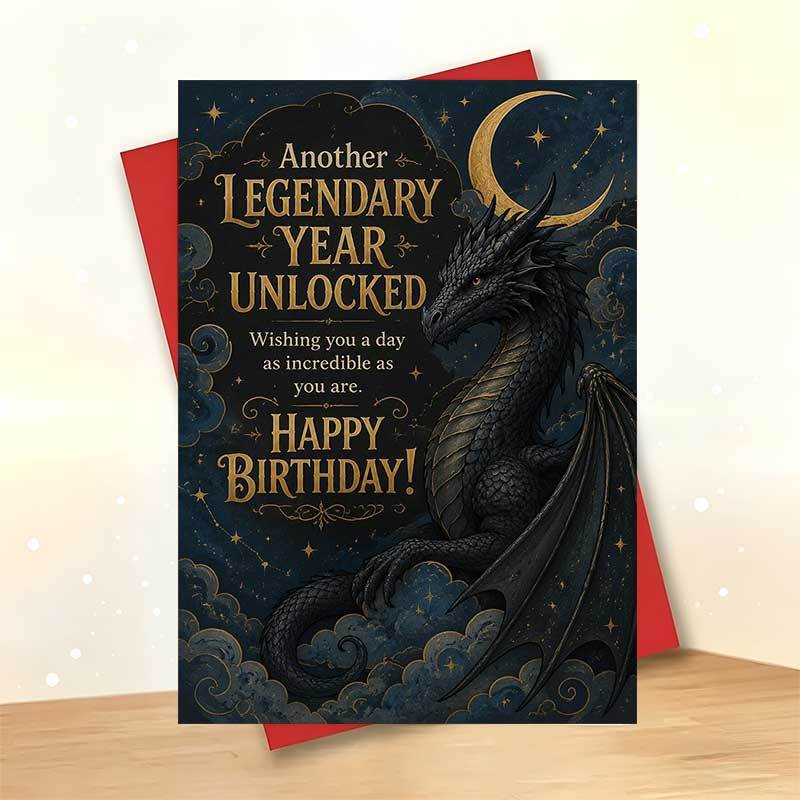 TEMU 1 Carte de vœux + 1 Enveloppe Carte d'anniversaire mystique, sous un croissant avec le texte « Une année débloquée », pour amis, Carte de vœux