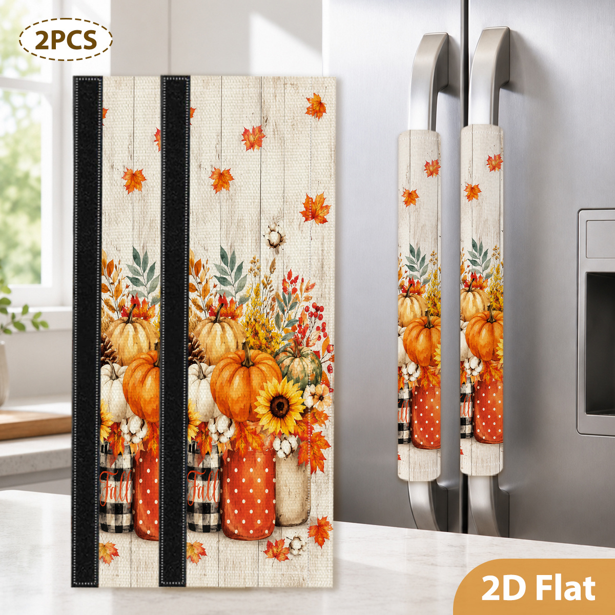 TEMU 2pcs Pumpkin Sunflower Maple Leaf Print Refrigerator Handle Covers For Refrigerators, Microwaves, And Ovens Covers, Reduces , Housewarming