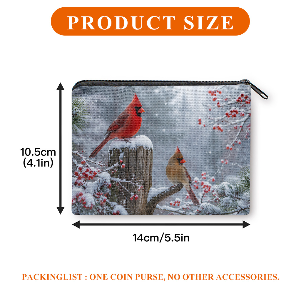 TEMU Porte-monnaie 1 pièce, Porte-monnaie imprimé Cardinaux d'hiver se reposant tranquillement, et Sac de rangement pour petits objets avec fermeture