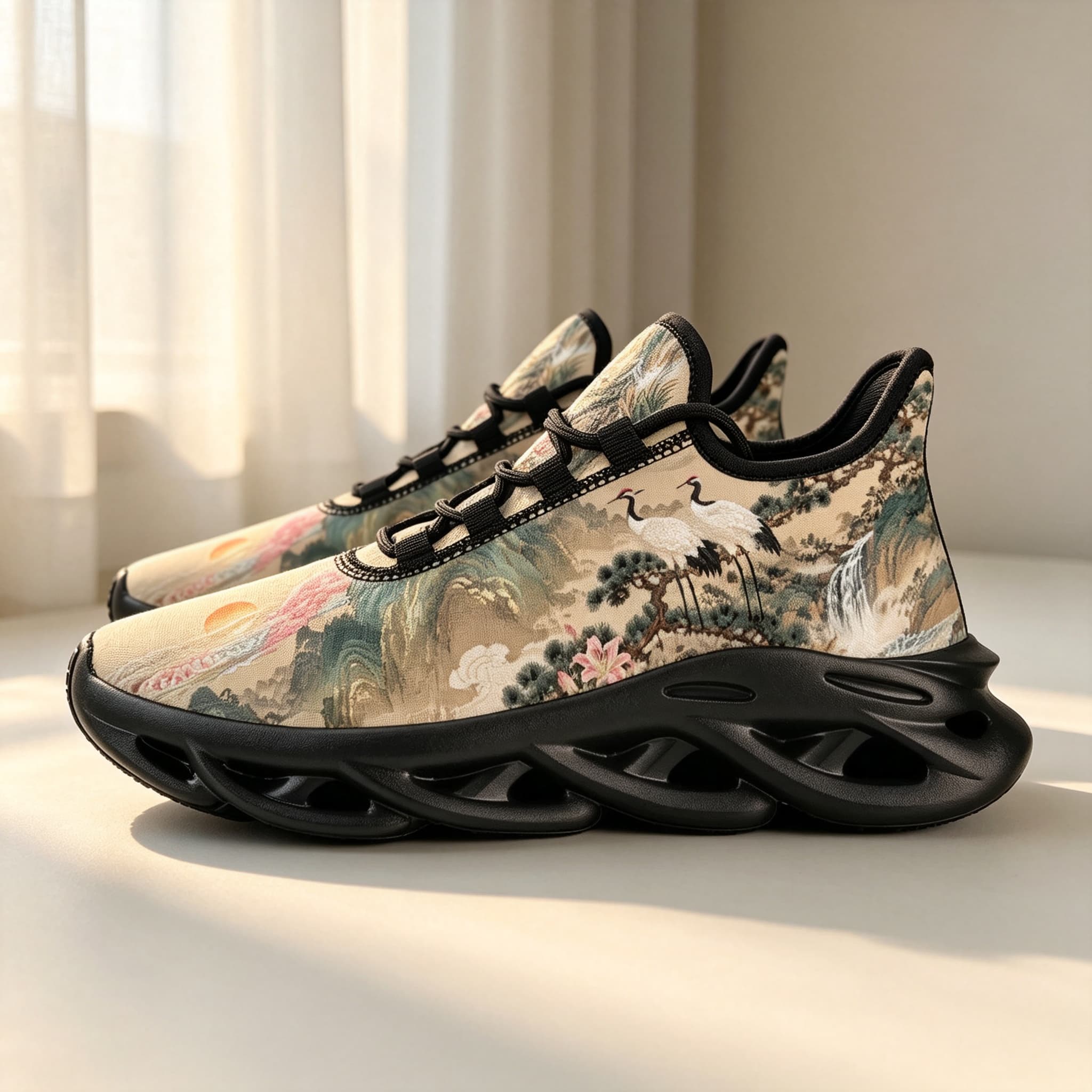 2d flat printed   landscape running shoes with lightweight   featuring cushioned shock absorbing soles eastern inspired casual shoes training shoes non 3  effect suitable for walking running parties daily wear
