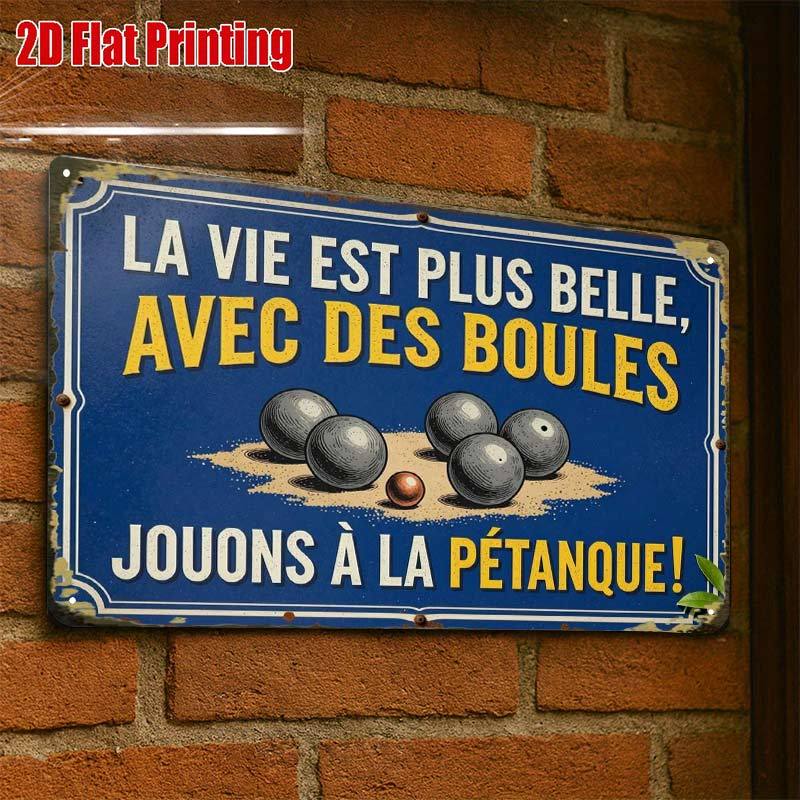 TEMU 2D Plat - 2D-Flat, 1pc Panneau de Décoration Murale Vintage Pétanque, Panneau en Laiton Créatif Décoration de Garage, Lettrage , Impression de