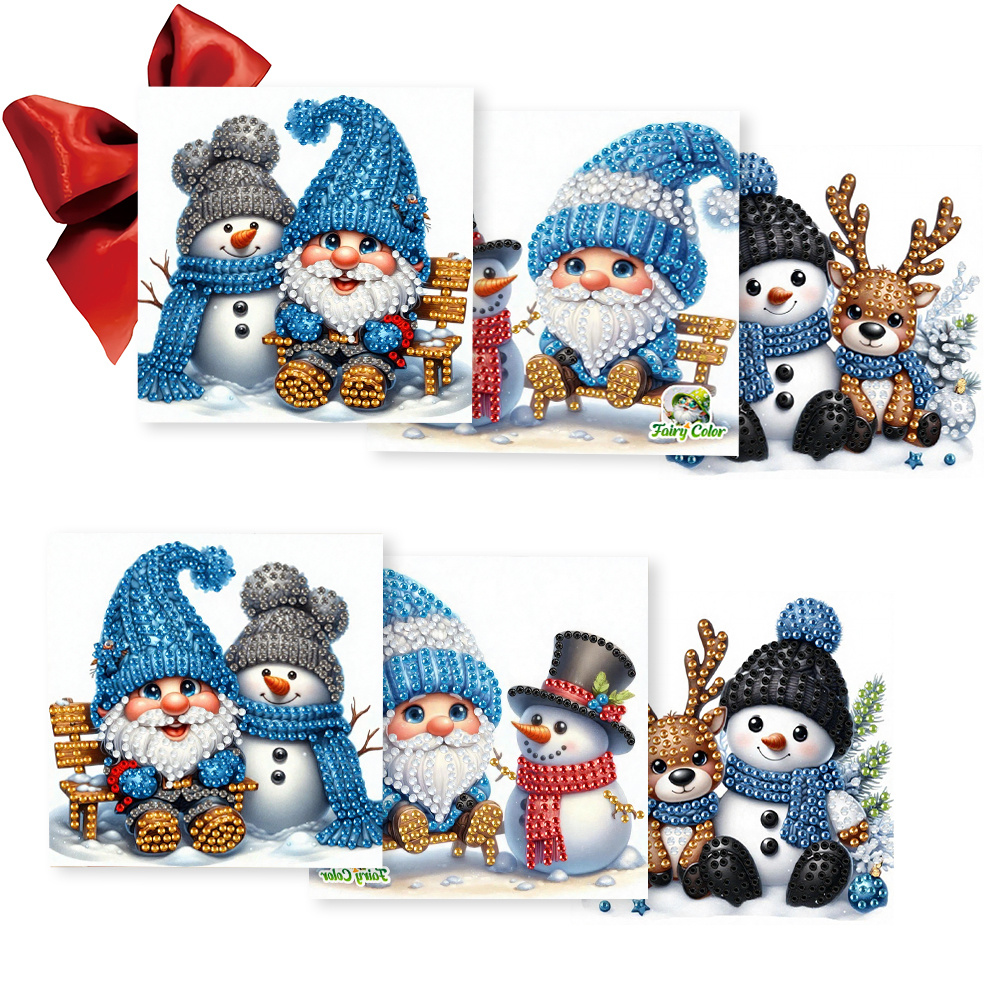 TEMU 6pcs Set 15.0x30.0cm / 5.9x11.81 Inches Diy Diamond Painting Christmas Gnome Design Greeting Card Invitation, Colored Painting Page For Drawing
