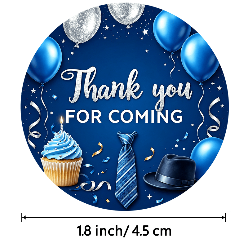 TEMU 48 stuks Ronde Bedankt Stickers, Donkerblauwe Ballon Cupcake Strik Hoed Glitter Lint , voor Verjaardagscadeau Verpakking, Geschenkdoos Sluiting,