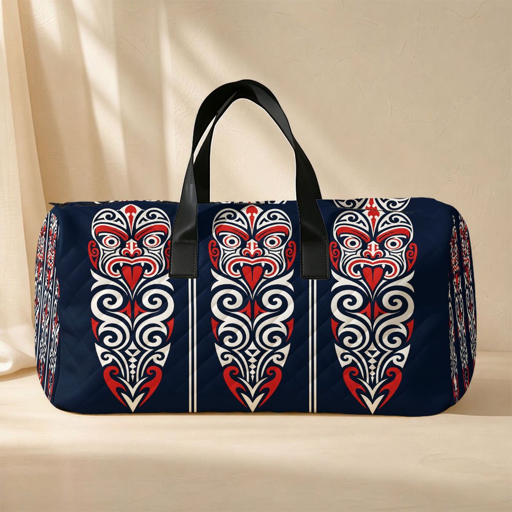 TEMU [2d Flat] 1pc Ethnic Travel Duffel Bag, Maori Totem Pattern, Large Capacity, Portable, Zip Closure, Lightweight, Unisex, Short Trips, Weekend