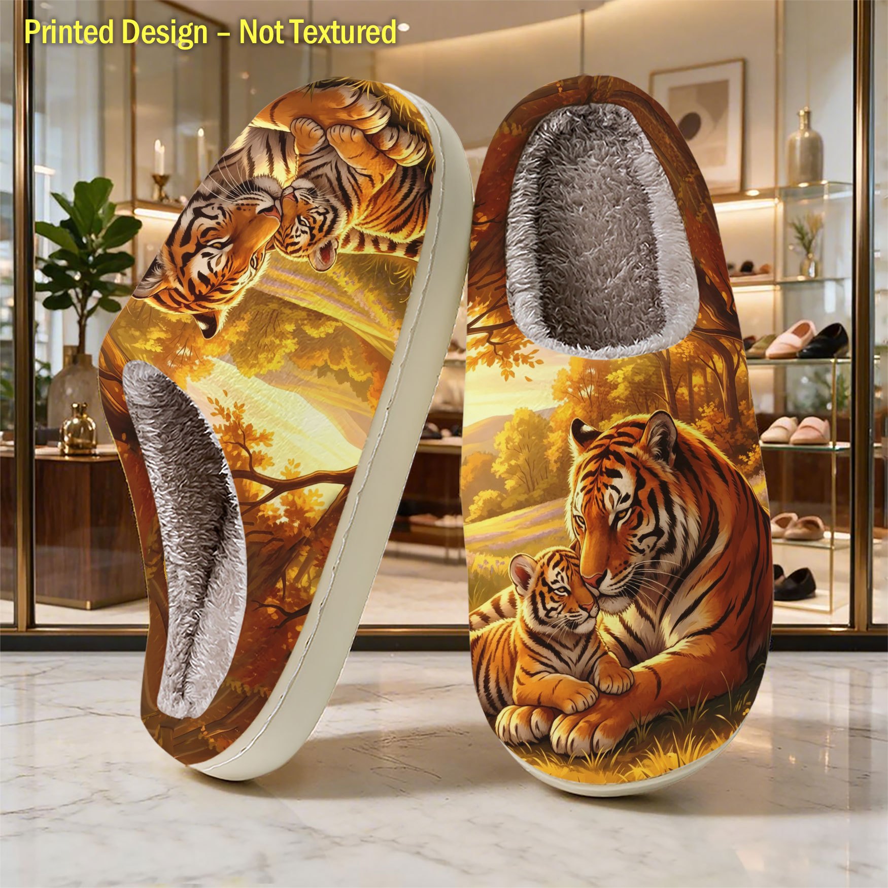 TEMU Autumn Forest Intimate Mother And Cub Tiger Autumn/winter Minimalist Plush Slippers For Men, Daily Use For Bedroom, Living Room, Home, Flat Soft