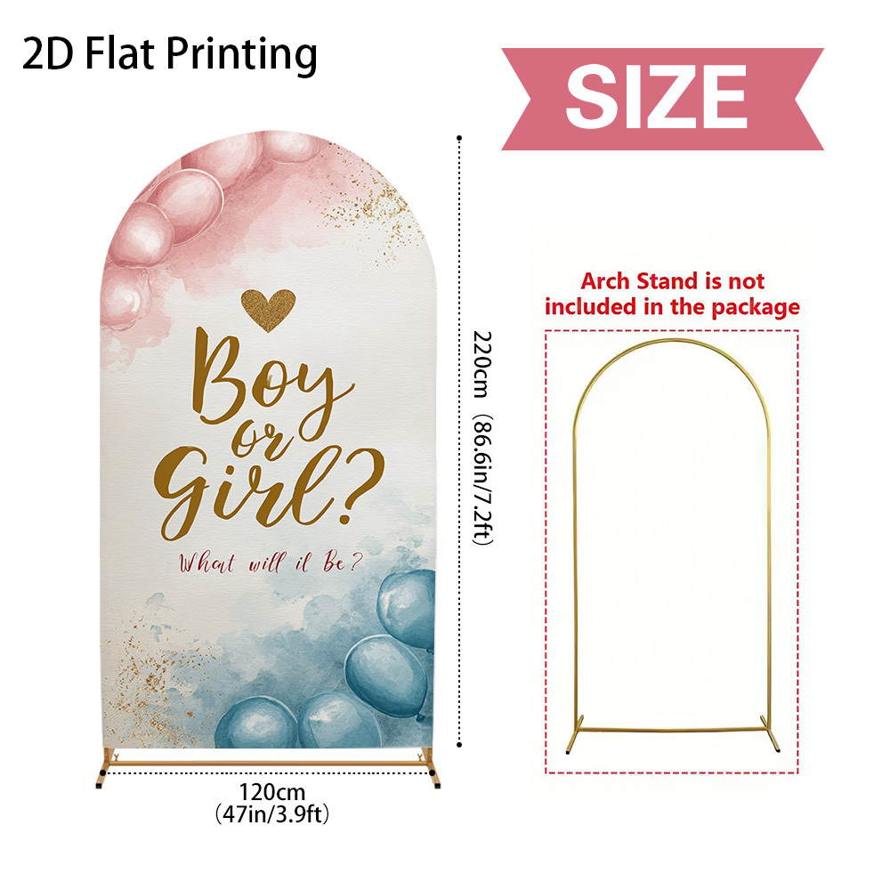 TEMU 2d Flat, 2d Flat - (2d Flat) 1pc Multi-functional Arched Background Banner With Gender Reveal Celebration Print, Convenient For Installation,