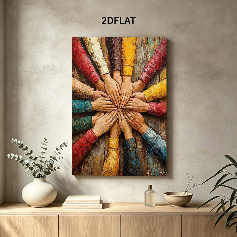 TEMU 2d Flat, 2d Flat, [2d Flat] 1pc Canvas Wall Art - Teamwork Assistant Inspiration, Vibrant Colors For Office Decor, Positive Collaboration Piece,