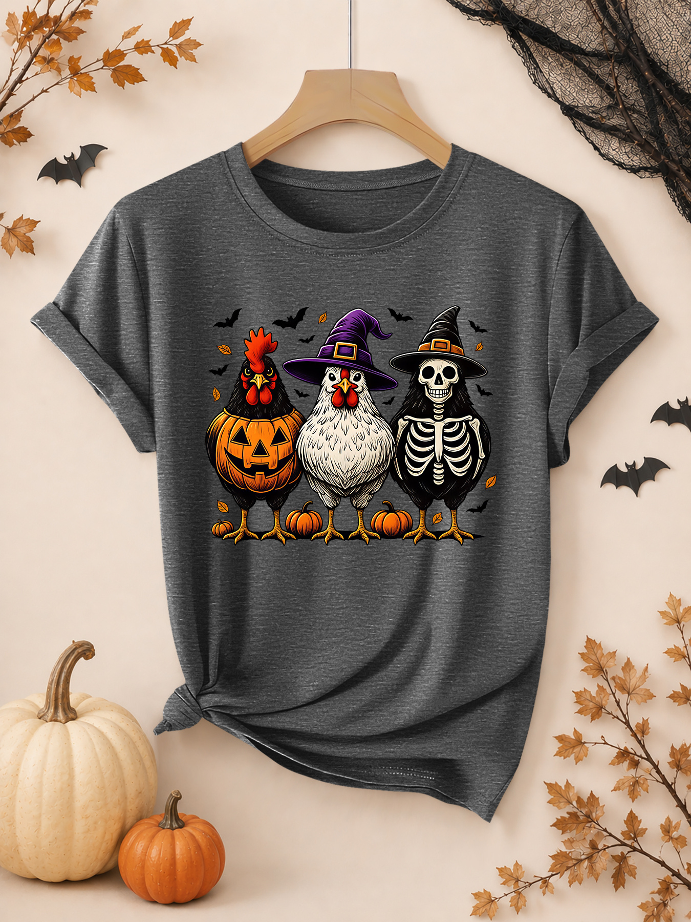 womens vintage rooster   1pc short sleeve farm gothic chicken print top suitable for halloween costume casual round neck retro style machine washable for home party travel vacation casual attire