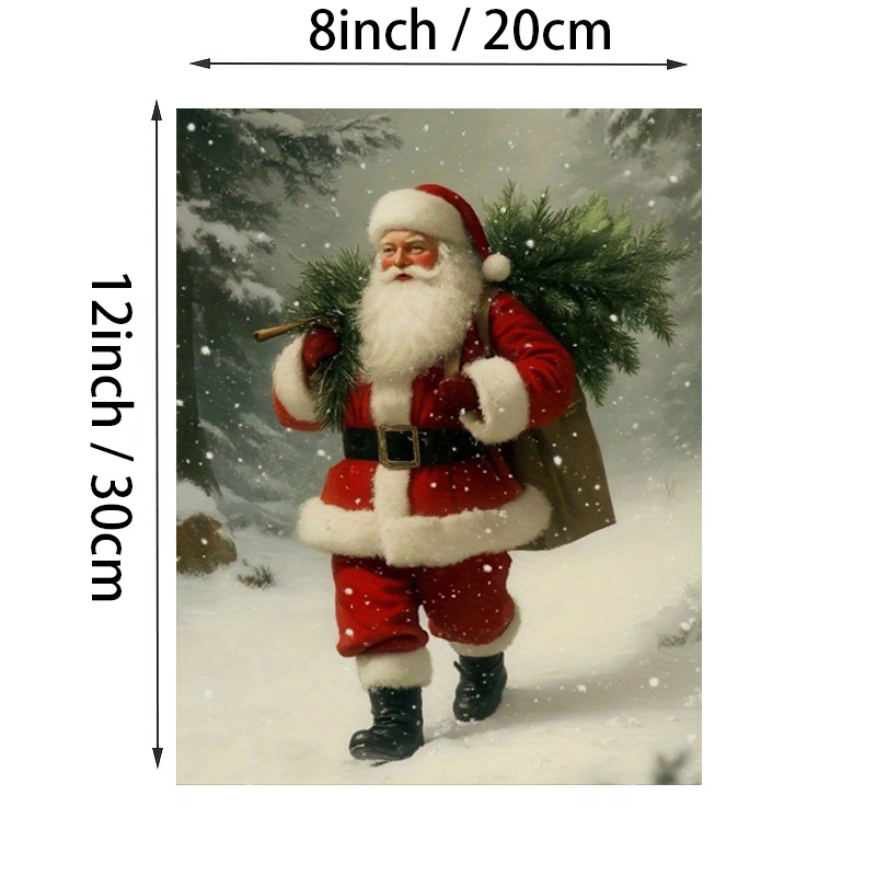 TEMU 2d Flat, 2d Flat, [posters And Prints] 2d Flat, 1pc Wall Decor, Retro Poster, Santa Claus With Backpack, Canvas Art, Depicting A Snowy Christmas
