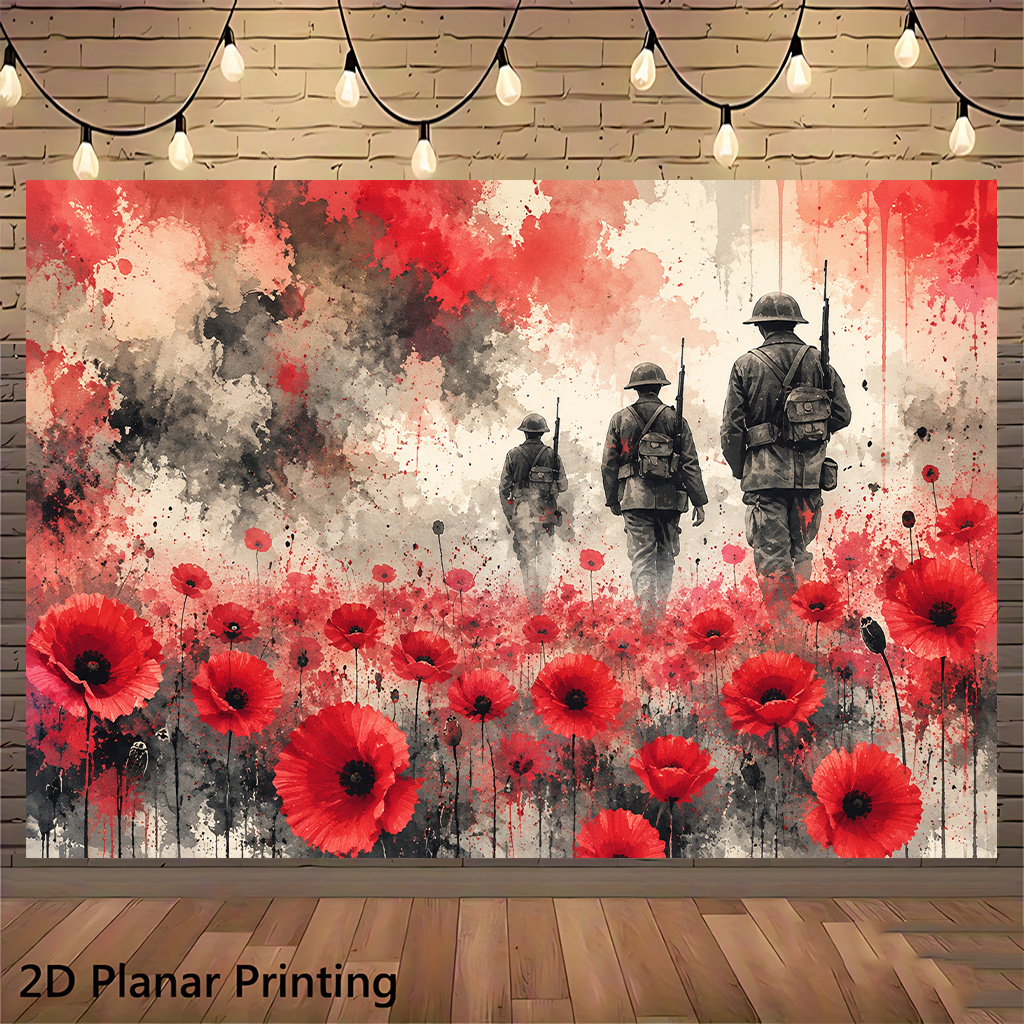TEMU Bannière 2D Plate, 2D Plate - 2D Plate, 2D Plate - 2D Plate 1pc, Soldats Entre Fleurs Rouges, Toile de Fond sur le Thème de l'Hiver Adaptée aux