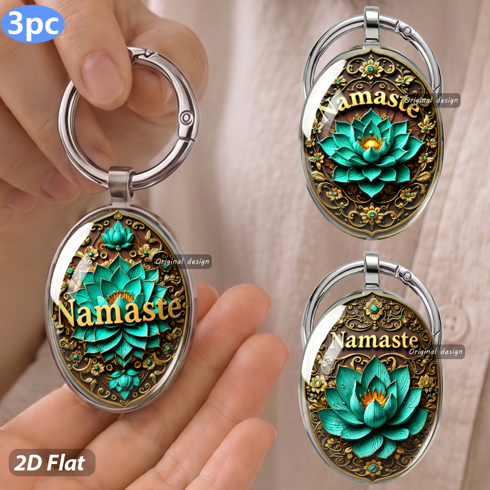 3pcs Namaste Lotus Theme Exquisite Keychains, Luxurious Gift