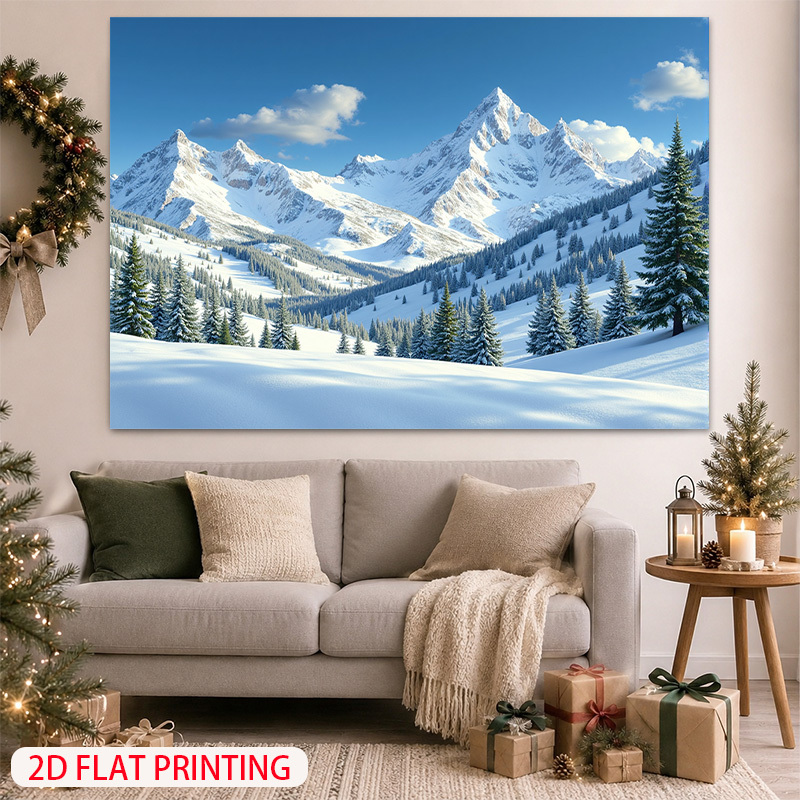 Winter Christmas Backdrop with Snow-Capped Peaks