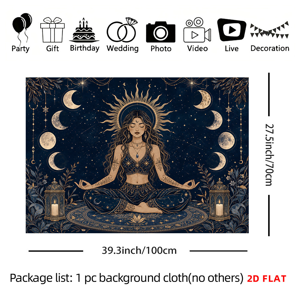 TEMU 2d Flat - 2d Flat - 2d Flat Print 1pc Tapestry Celestial Goddess Meditation Tapestry, Space Decor Polyester Background Resistant And