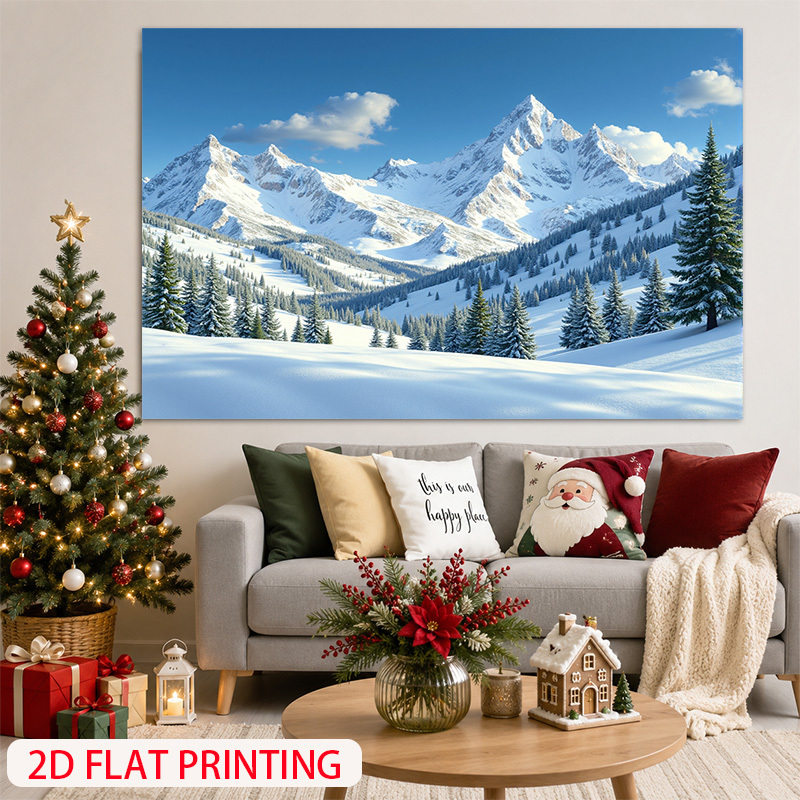 Winter Christmas Backdrop with Snow-Capped Peaks