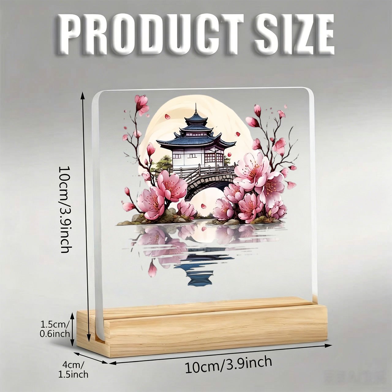 TEMU 1pc Japanese Cherry Ornament Inspirational Slogan, Acrylic Ornament, With Wooden Base, Paperweight, Office Desktop Decoration, Office Tableware