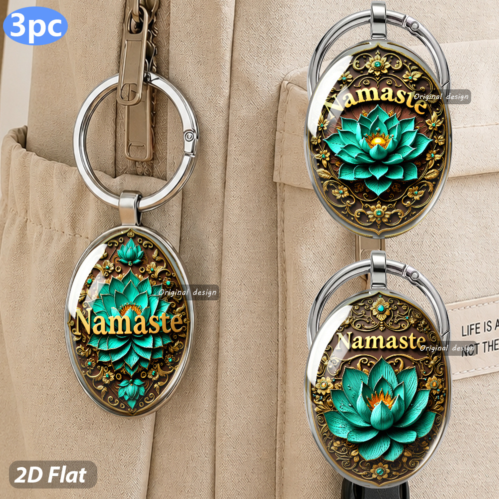 3pcs Namaste Lotus Theme Exquisite Keychains, Luxurious Gift