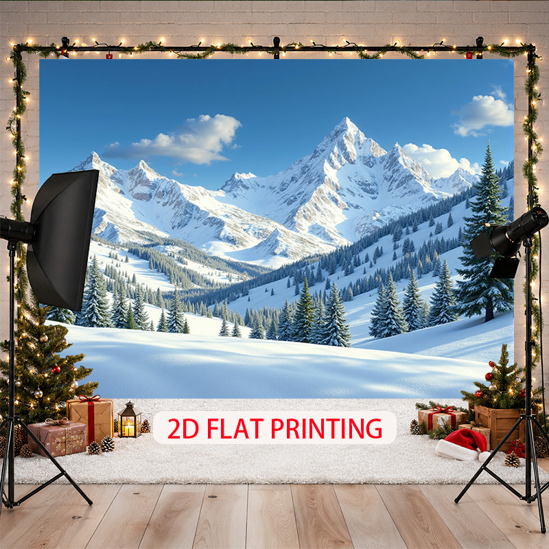 Winter Christmas Backdrop with Snow-Capped Peaks