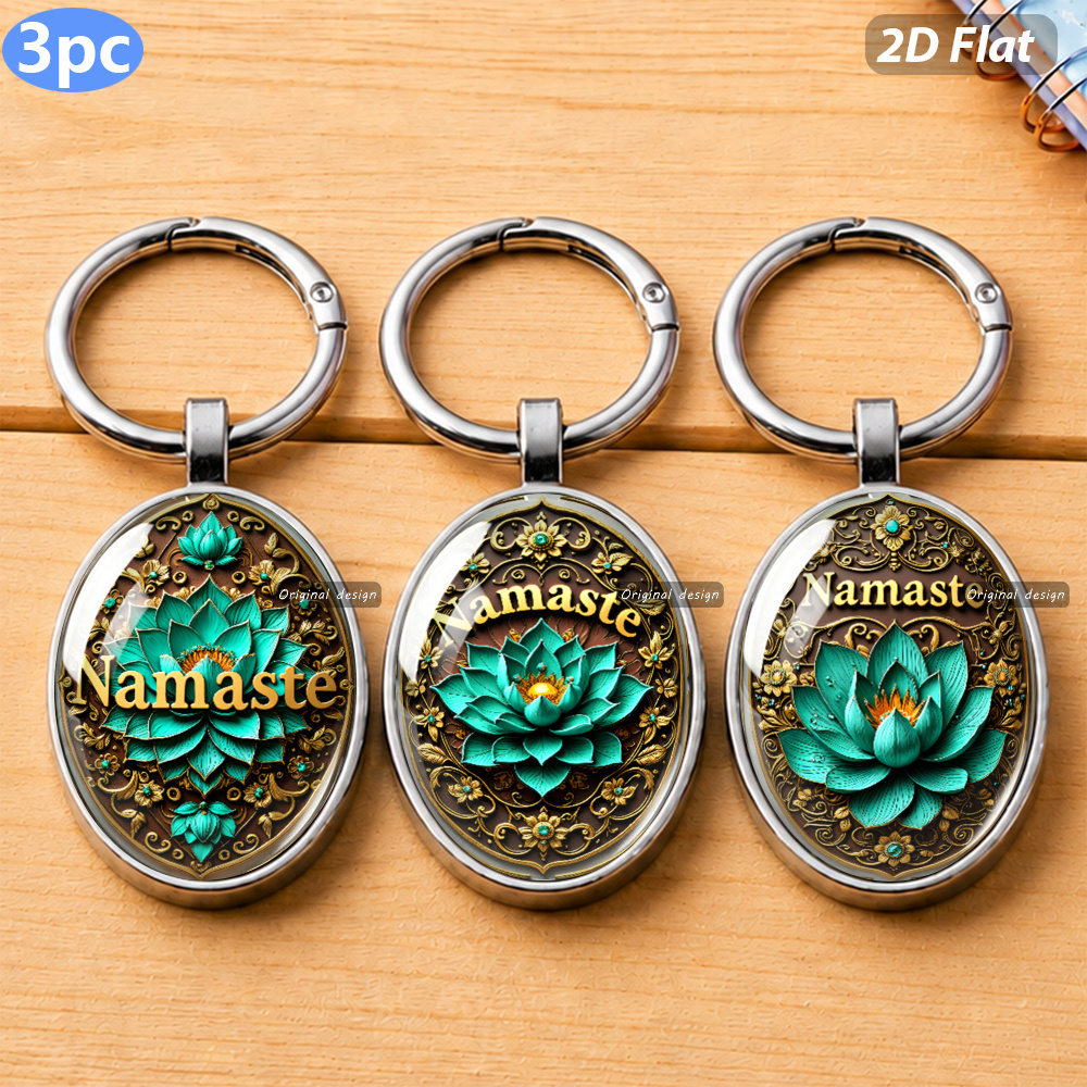 3pcs Namaste Lotus Theme Exquisite Keychains, Luxurious Gift