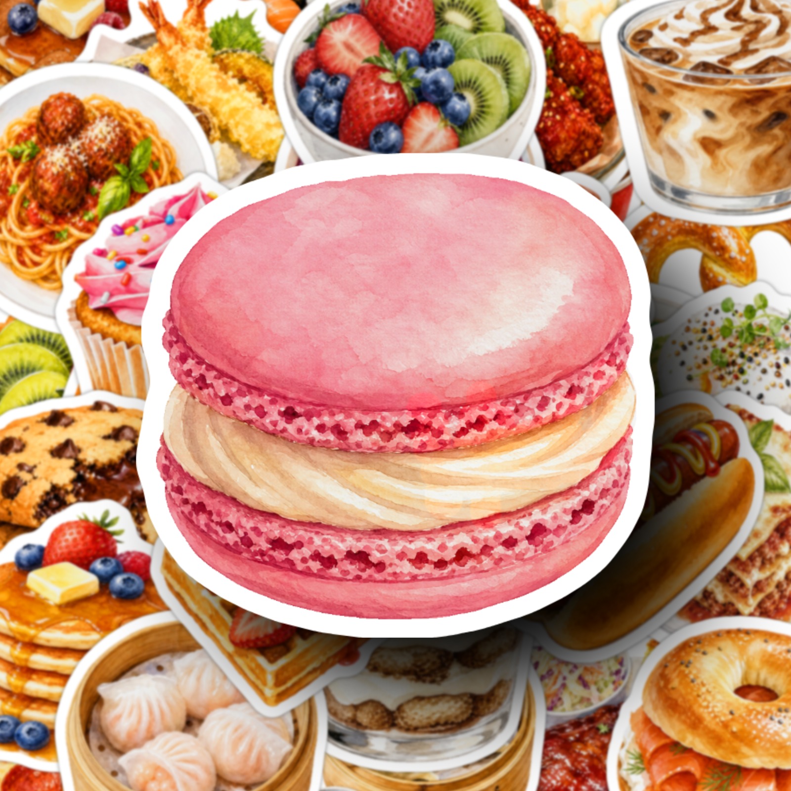 TEMU 50pcs Journal Stickers, Cute Watercolor Style Food Themed, Livening Up Your Journals Planners And Notebooks, Bringing Mood Anytime Yummy Snacks