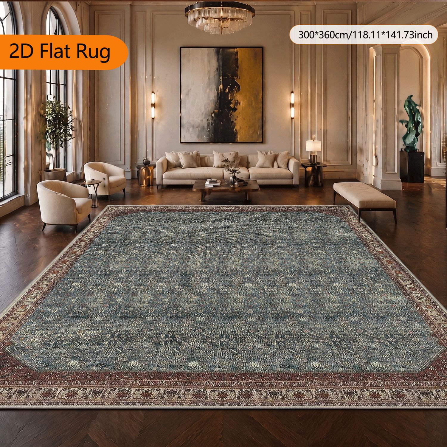 1     fluwelen extra   vloerkleed, vintage gehavend perzisch   kleed met fijne bloemendetails, europese klassieke blauwgroene gehavende   vloermat,  -  cacao machinewasbaar extra   kleed voor woonkamer en slaapkamer, huisdecoratie