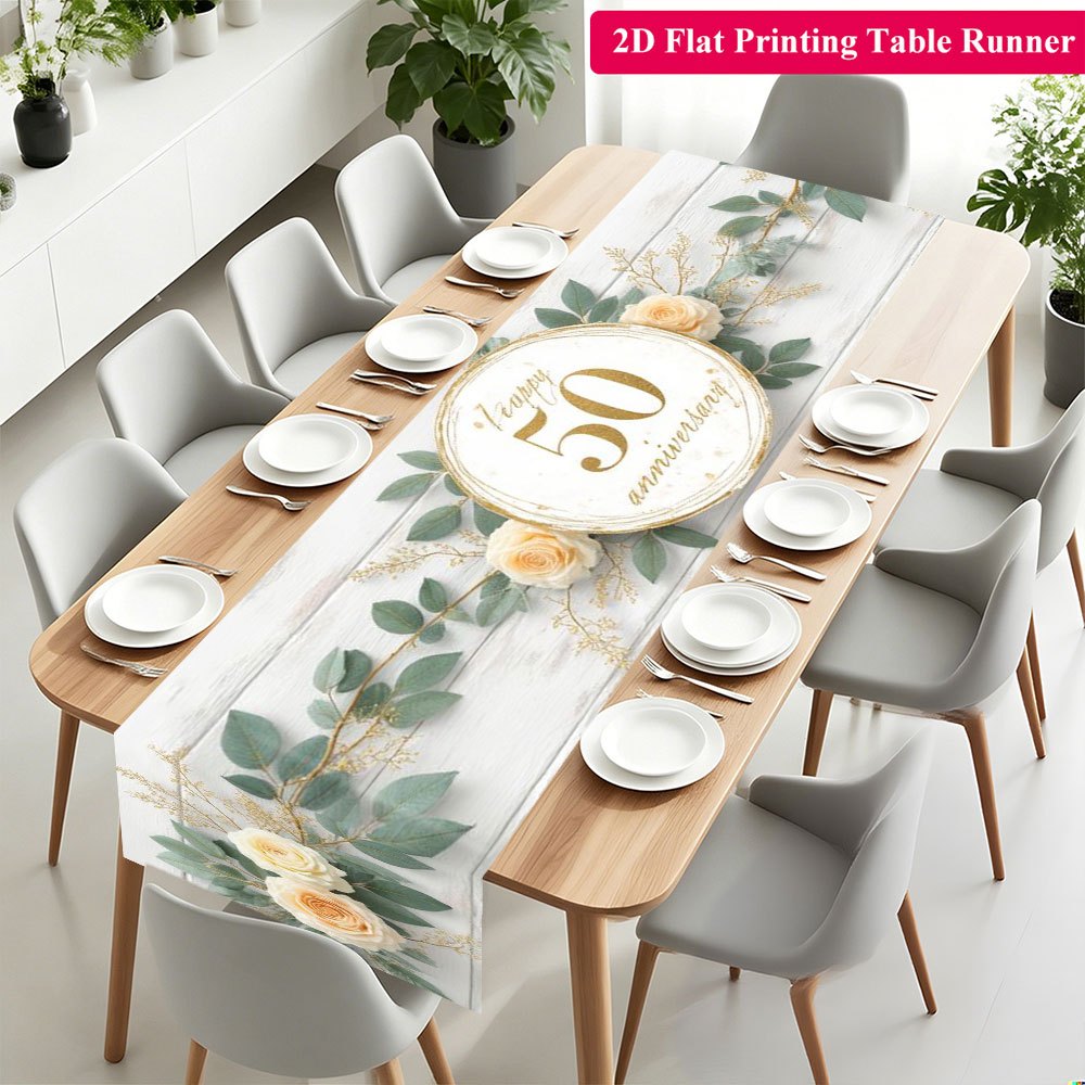 TEMU Chemin de pièce avec numéro 50 doré et couronne florale - Rectangulaire, convient pour la décoration de table à manger, la décoration
