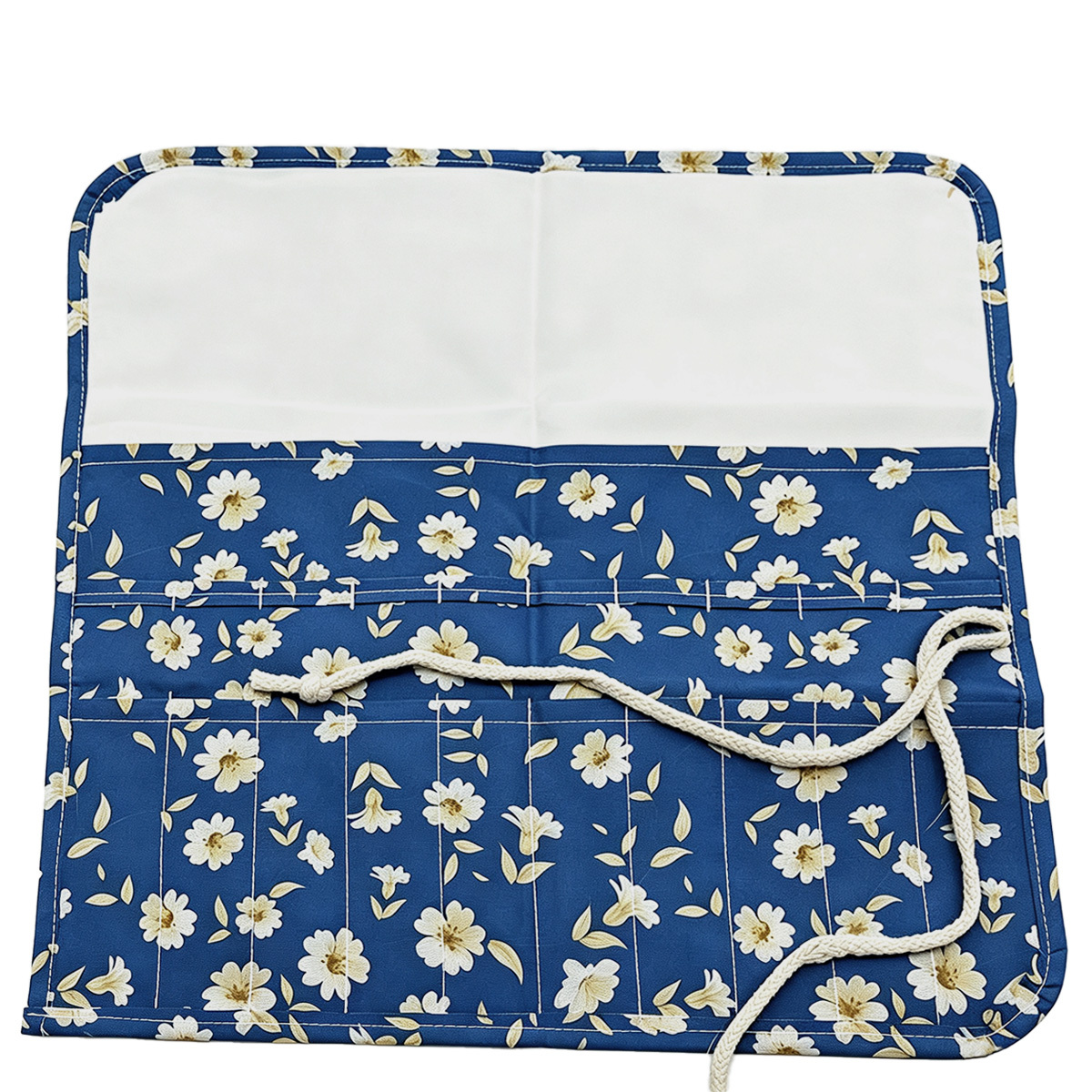 TEMU 1pc Foldable Knitting Needles & Crochet Hook Organizer Case - Portable Roll Bag With Blue Floral Print Suitable For Crochet Hooks, Yarn