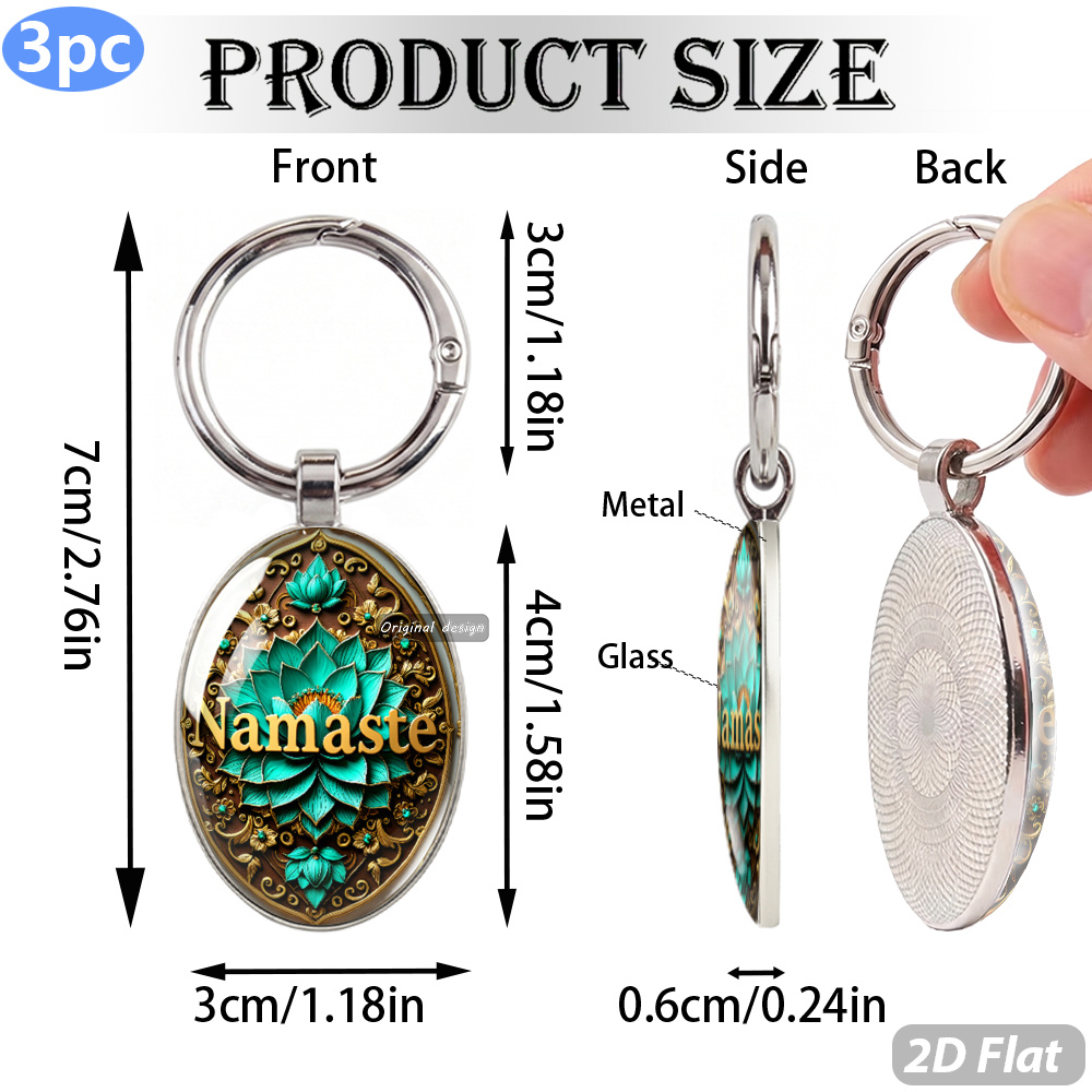 3pcs Namaste Lotus Theme Exquisite Keychains, Luxurious Gift